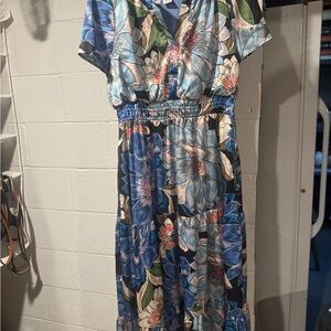 Nicole Miller Floral Maxi Dress with Blue and Green Accents